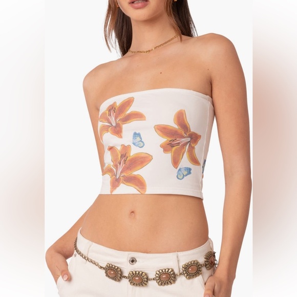 Edikted Tiger Lily Print Cotton Tube Top - Picture 1 of 5